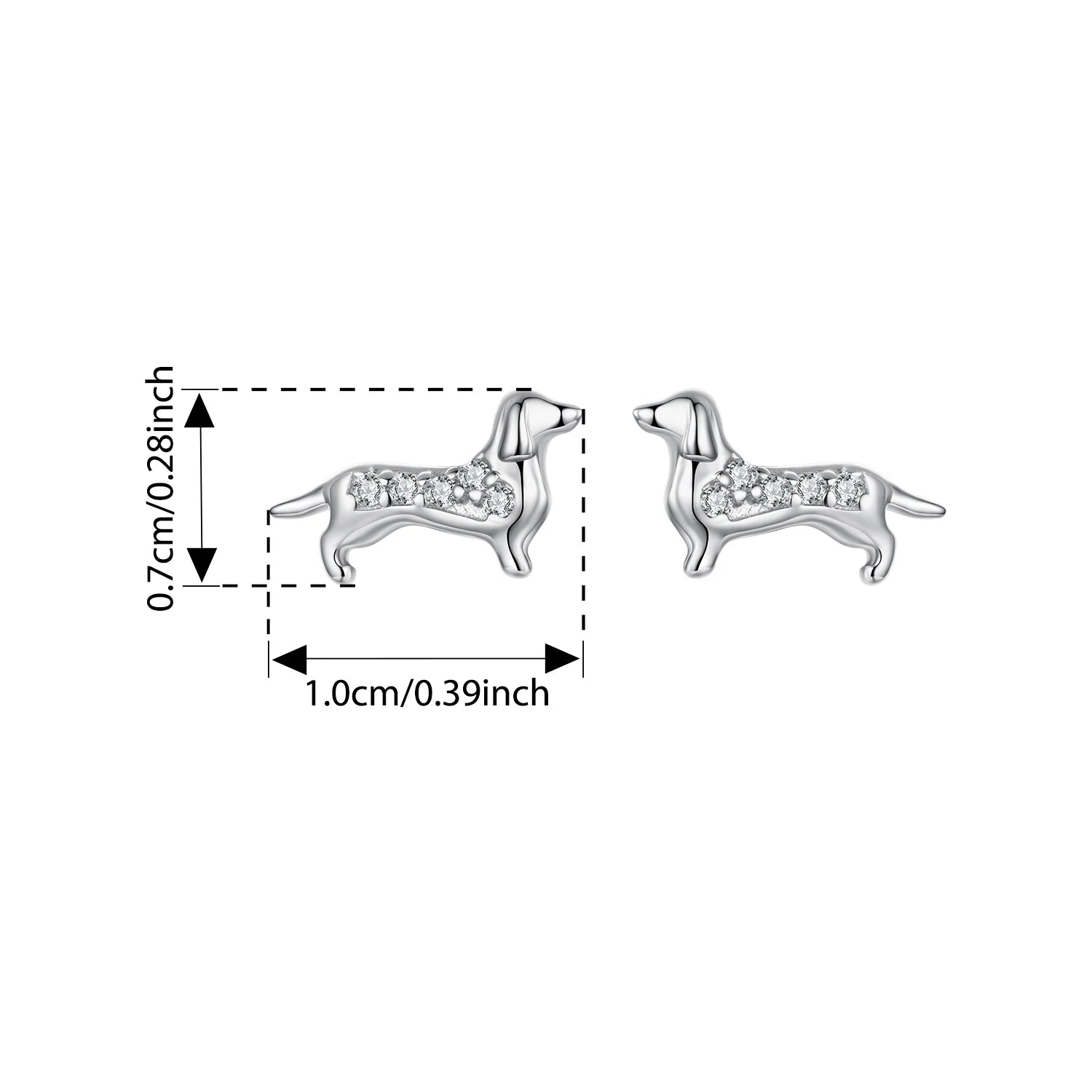 BISAER 925 Sterling Silver Cute Dachshund Stud Earrings Pet Dog Hypoallergenic Earrings Plated White Gold for Women Fine Jewelry