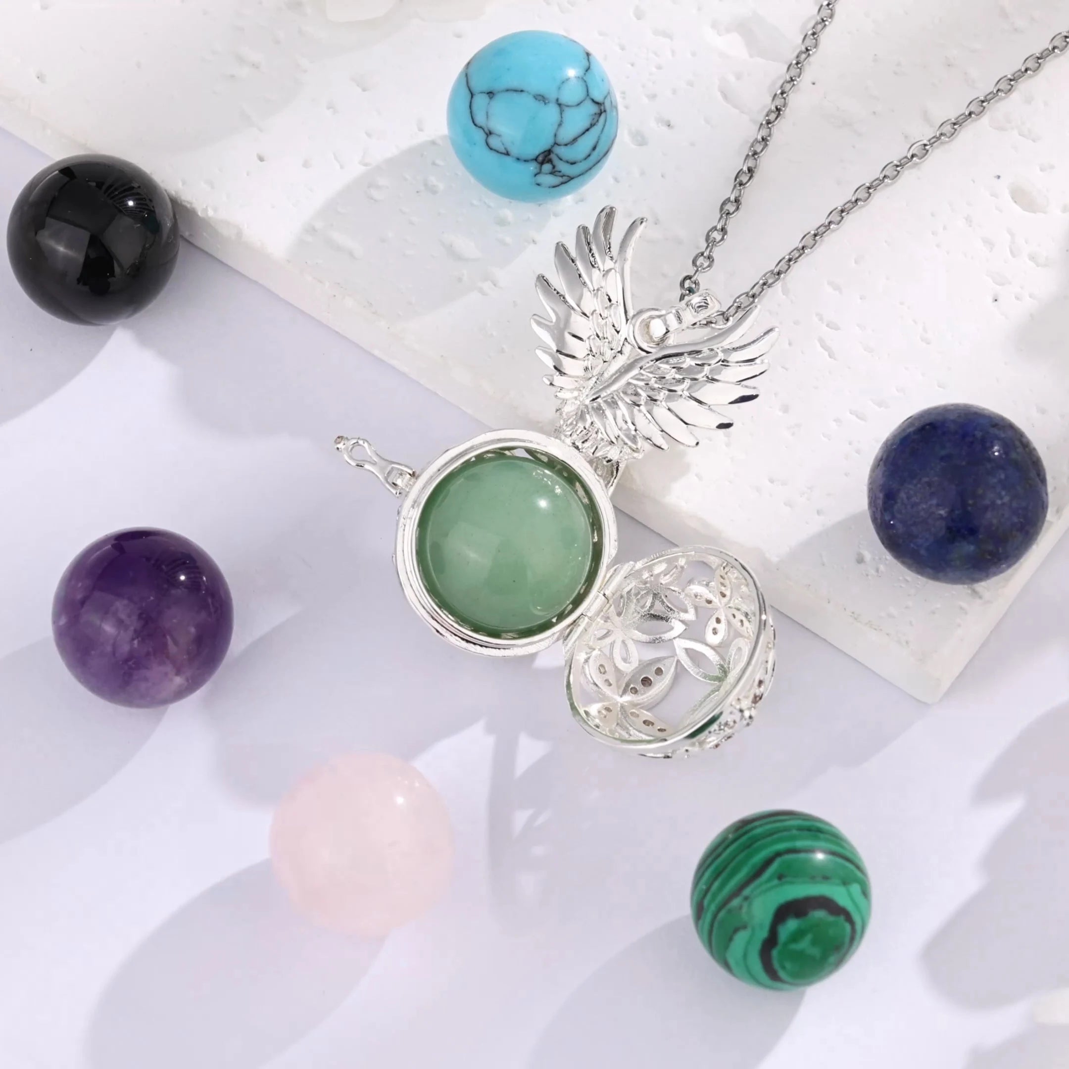 Eudora Angel Girl Flower Cage Necklace Amethyst Energy Healing Crystal Stone Jade Lapis Pendant Spiritual Jewelry Obsidian Gift