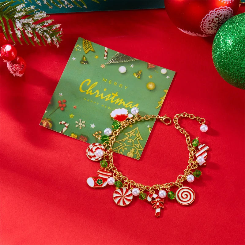 Creative Christmas Series Bracelet For Women Men Santa Claus Snowflake Zircon Elk Xmas Tree Metal Chain Bangles New Year Jewelry