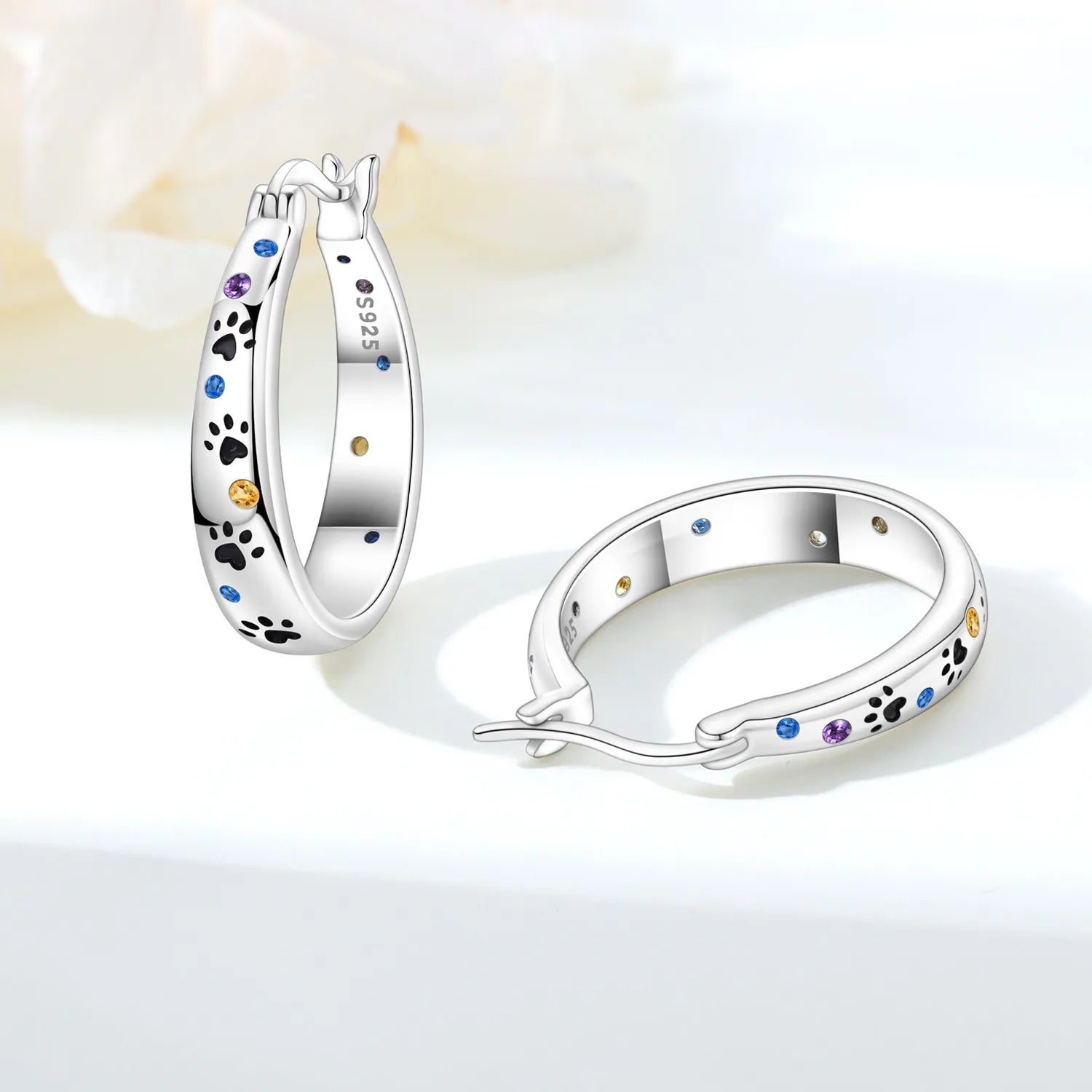 PANPOKI S925 Sterling Silver Colorful Animal Pet Paw Prints Earrings Versatile Hoop Earring For Women Jewelry Trendy Party Gift