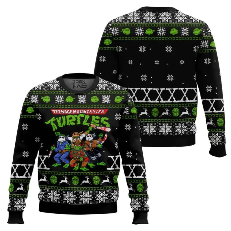 Men Round Neck Christmas Ugly Sweater With Full Print Personalized Fashion Trend Cool Street Vitality Ninja Turtle Fans Pursuing