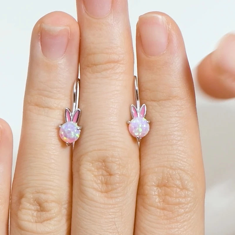 OXTAO Opal Hook Earrings Ladies 925 Sterling Silver Cute Enamel Process Rabbit for Women Daily Wear Fine Jewelry Gift Wholesale