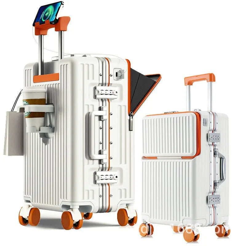 Cadre en aluminium à ouverture frontale, compartiment à bagages anti-chute de grande capacité, coffre à poignée télescopique à roues universelles de 20 pouces, coffre à bagages pour hommes de 24 pouces et