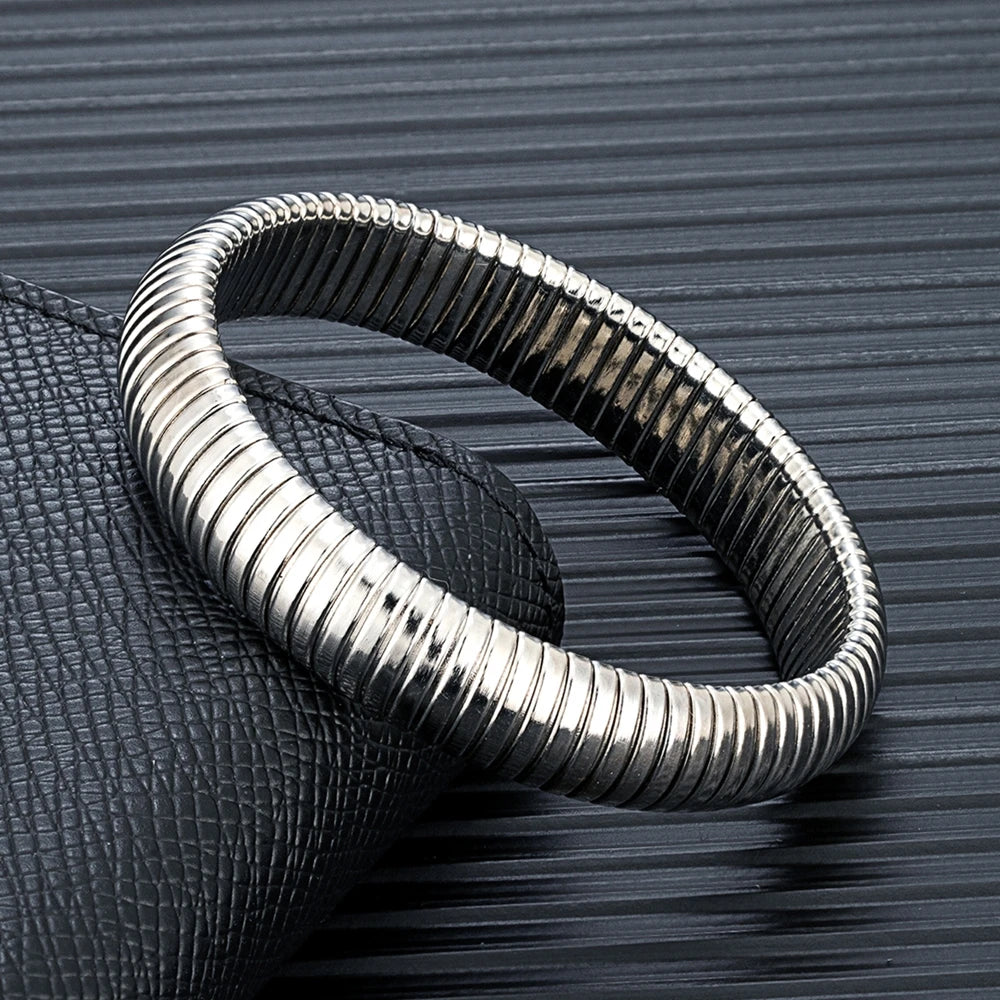 MKENDN Fashion Women Antique Original Design Bracelet Wide And Narrow Elastic Bracelet Ladies Stainless Steel Trendy Bracelet