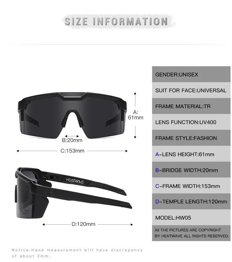 Heat Wave Luxury Square Conjoined Lens Cycling Sunglasses UV400 for Women And Men High-Quality New Edition