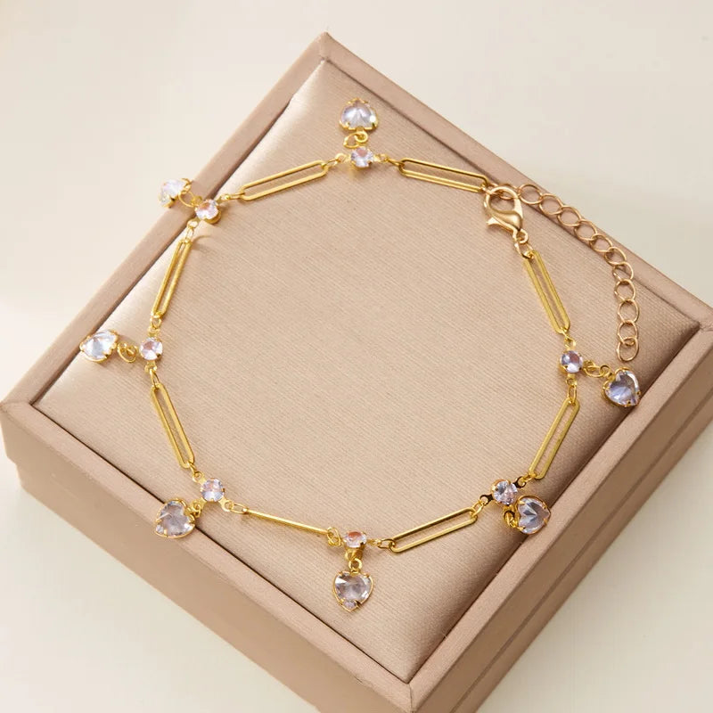 Charm Red Cherry Anklets for Women Vintage Boho Zircon Love Heart Flower Foot Leg Ankle Chain Girls Beach Party Jewelry Gifts