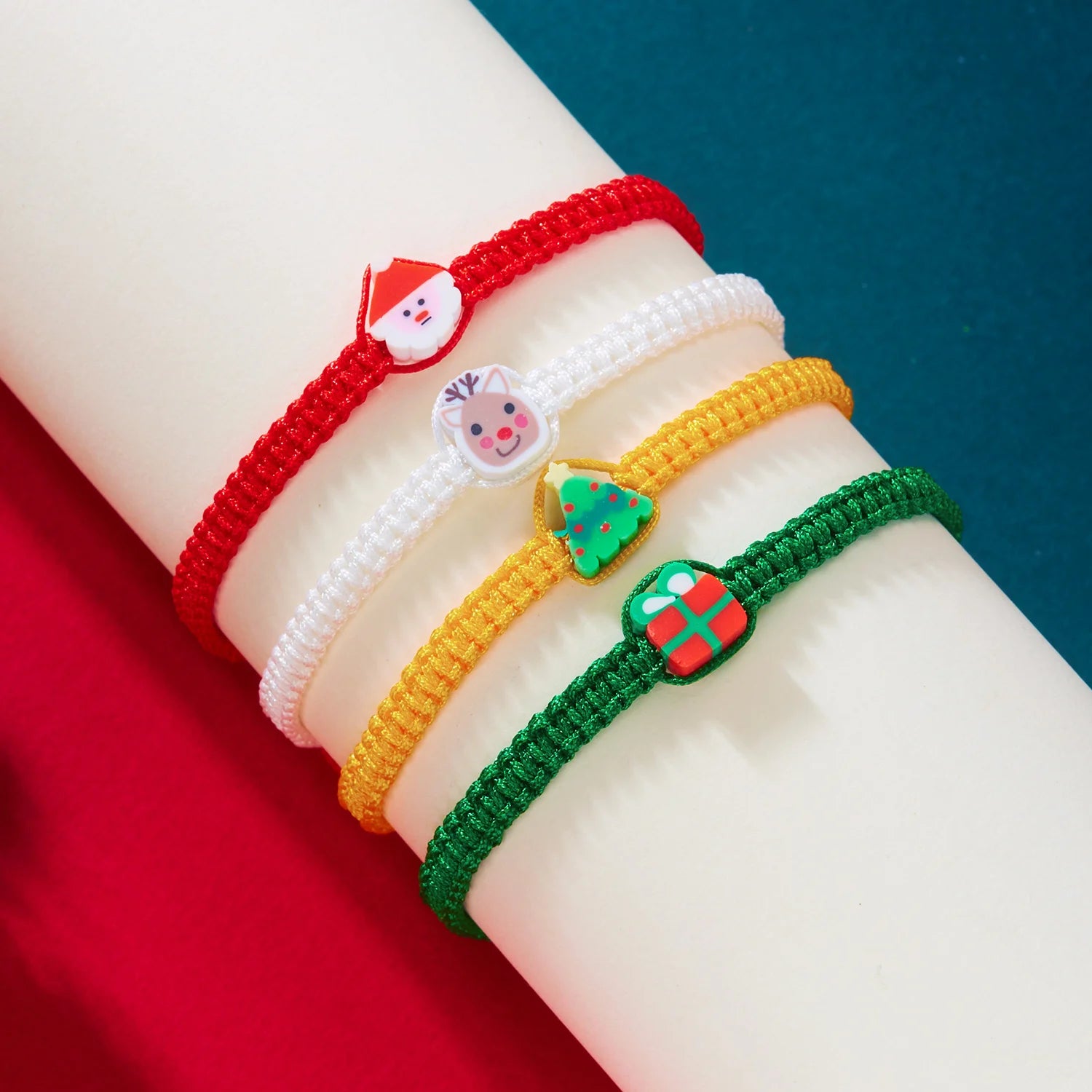 Handmade Christmas Bracelet For Women Girls Santa Claus Snowman Elk Xmas Tree Handwoven Adjustable Bangles New Year Jewelry Gift