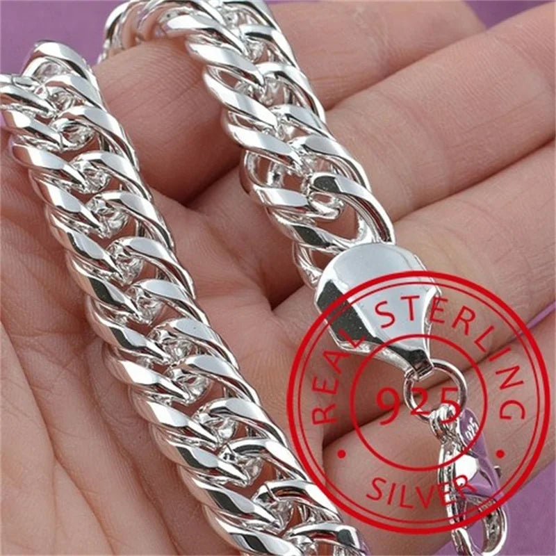 Noble 925 Sterling Silver Square Solid Chain Bracelet for Women Men Charm Party Gift Wedding Fashion Jewelry - Madeinsea©