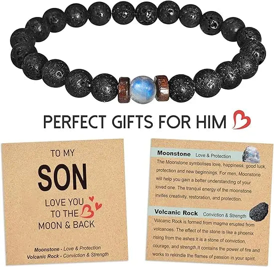 Natural Gemstone Bracelet for Son Kids Teen Boys Gift Ideas 13 15 16 18 Year Old Birthday Boys Easter Basket Stuffers Stocking