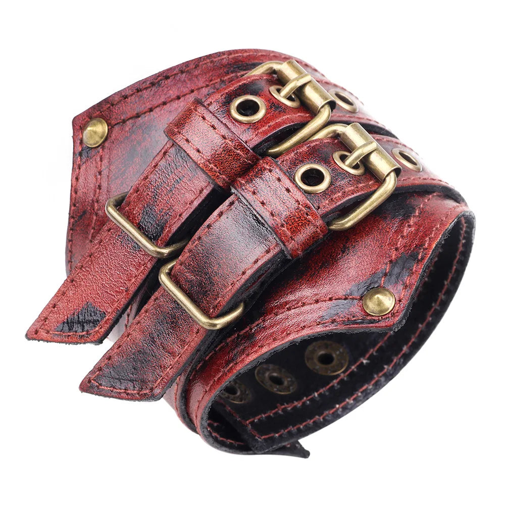 Vintage Leather Bracelet Men Punk-style Leather Wide Bracelet Simple Personality Men's Multi-layer Jewelry Bracelet Charm Retro
