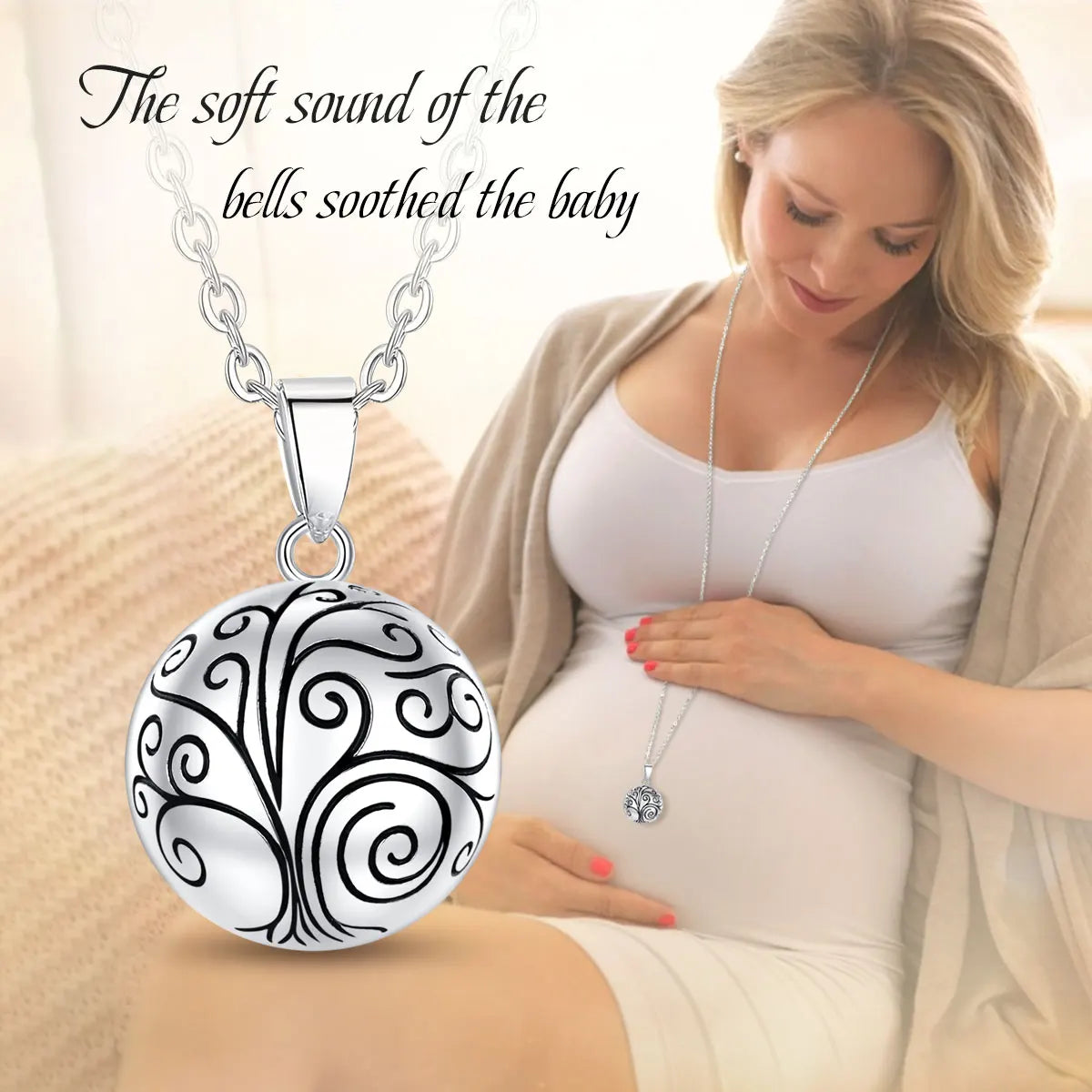 Eudora Collier Bola de Grossesse Necklace 20mm Ball Tree of Life Angel Caller Musical Bell Pendant Jewelry for Pregnant Women