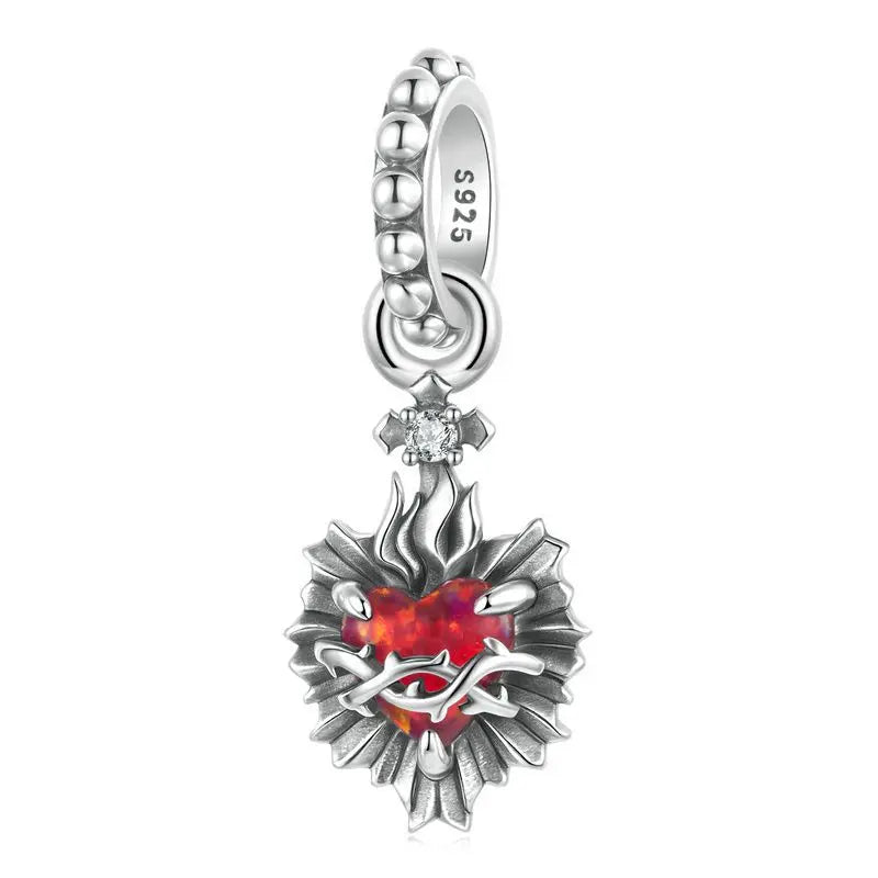 WOSTU 925 Sterling Silver Anatomical Skull Charms Red Heart Pendant Murano Glass Beads for Bracelet Making, DIY Jewelry Findings