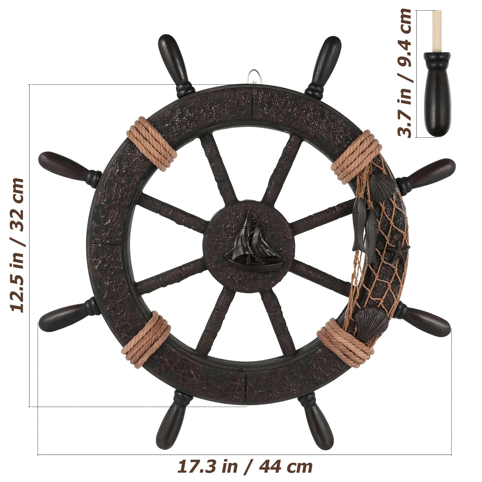 Mediterranean Boat Steering Wheel Home Decor Rudder Wheel Pirate Ornament Sailboat Door Hanging Beach Wall Ship Large Office - Madeinsea©