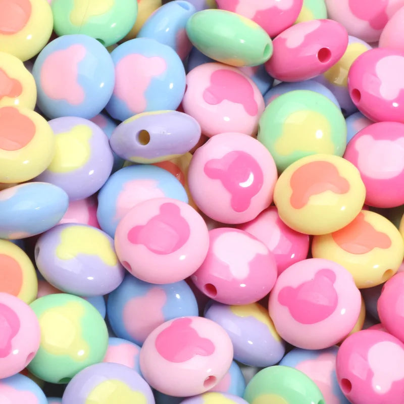 20pcs 18mm Acrylic Flat Round Beads Rabbit Pattern Loose Spacer Beads For Jewelry Making Bracelet Necklace Diy Craft Handmade