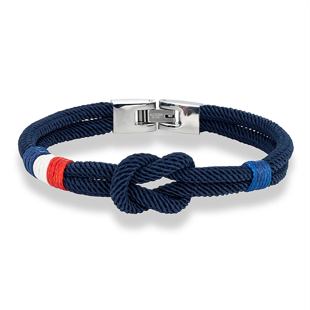 MKENDN France USA Flag Symbol Bracelet Men Double Layers Openable Buckle Nylon Cord Chain Braslet Nautical Braclet Accessories