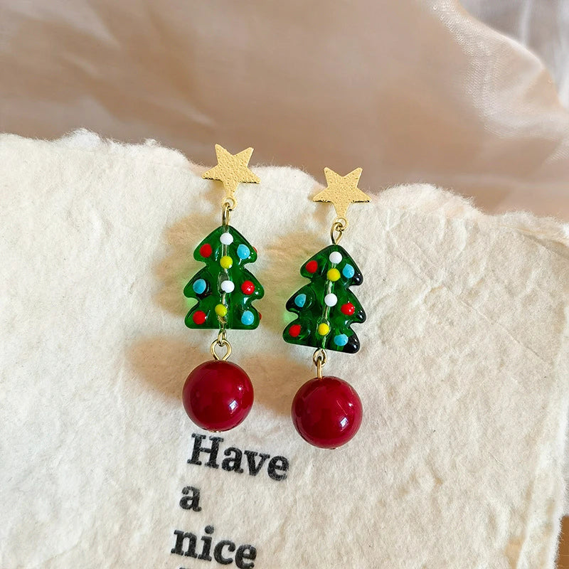 Lovely Zircon Snowflake Pearl Charm Earring For Women Christmas Flocking Hairball Bowknot Stud Earrings New Year Party Jewelry