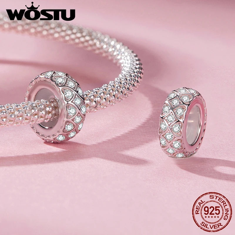 WOSTU 925 Silver Valentine's Gift Love Heart Charm Key Pendant Red Murano Glass Bead Fit DIY Jewelry make For Bracelet Necklace