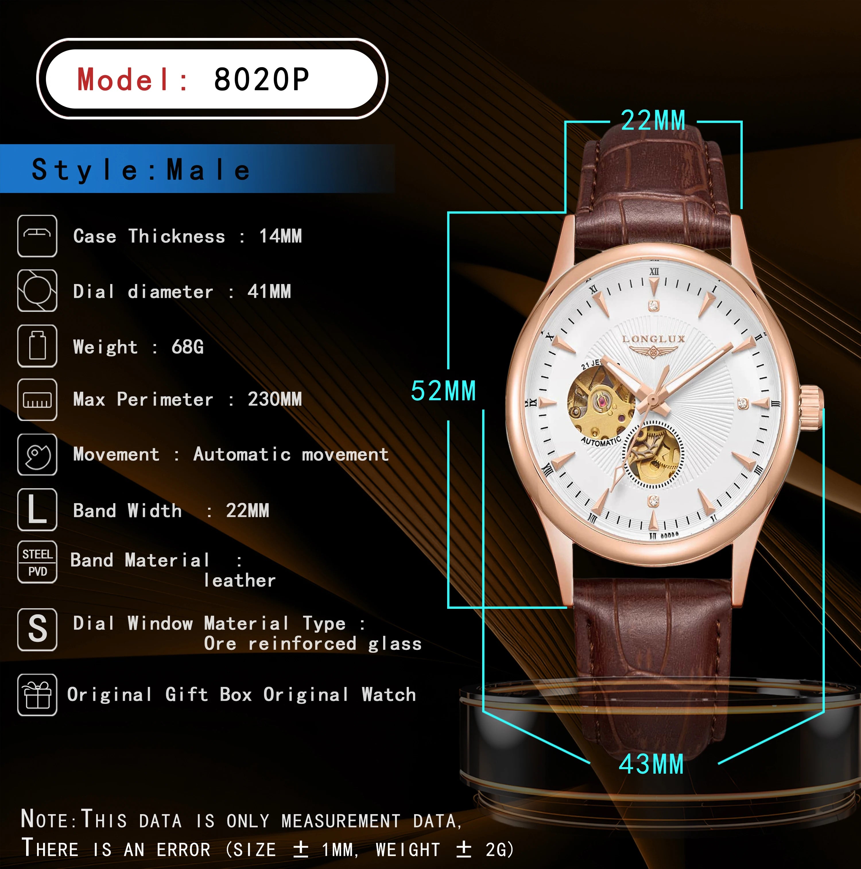 LONGLUX automatic watch elegant style wholesale mechanical wristwatches skeleton rome waterproof  mens watch men gift - Madeinsea©