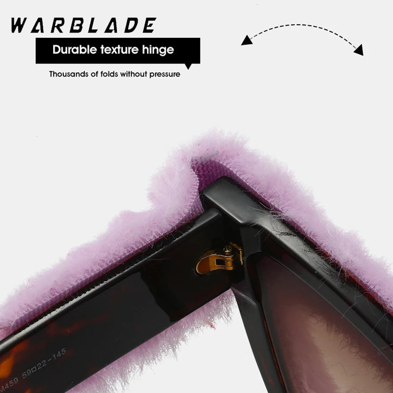 Lunettes de soleil tendance surdimensionnées en peluche pour femme, verres solaires d'hiver doux et moelleux, œil de chat, personnalité, fête, festival