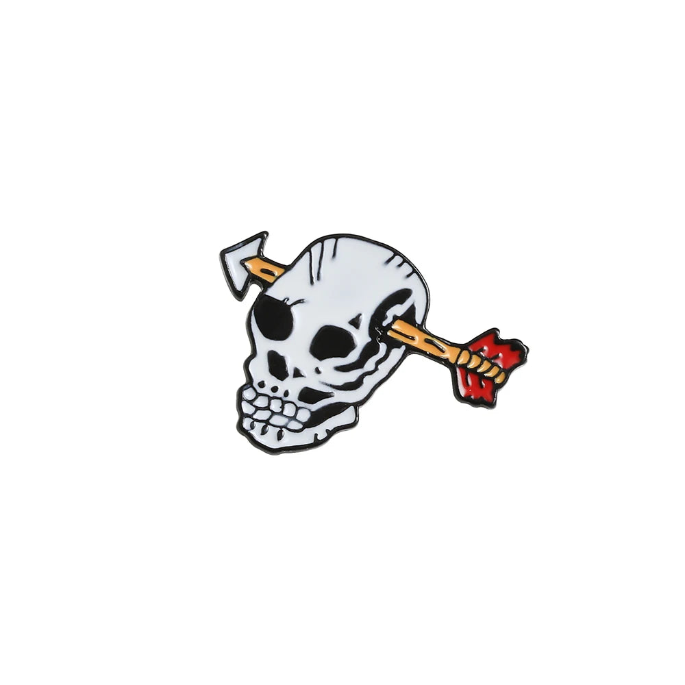 More Styles Halloween Day Punk Skeleton Enamel Pin Women Men Rose Flower Skull Brooches Metal Jean Coat Lapel Pin Badge Jewelry