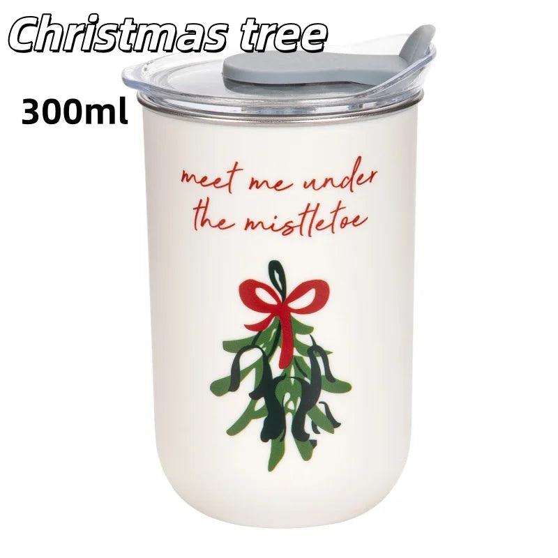 300ml Christmas Tree Thermos Cups Stainless Steel Coffee Cup Double-Layer Insulation Water Bottle For Outdoor Travel Beverage