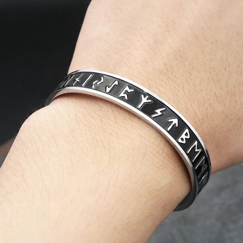 Bracelet nordique en acier inoxydable avec runes Vikings - Bracelet manchette simple à ouverture tendance pour hommes et femmes - Amulette - Bijoux - Cadeaux - Dropshipping