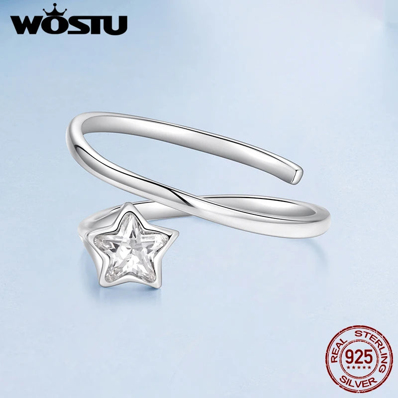 WOSTU 925 Sterling Silver Double Layer Star Opening Ring For Women,