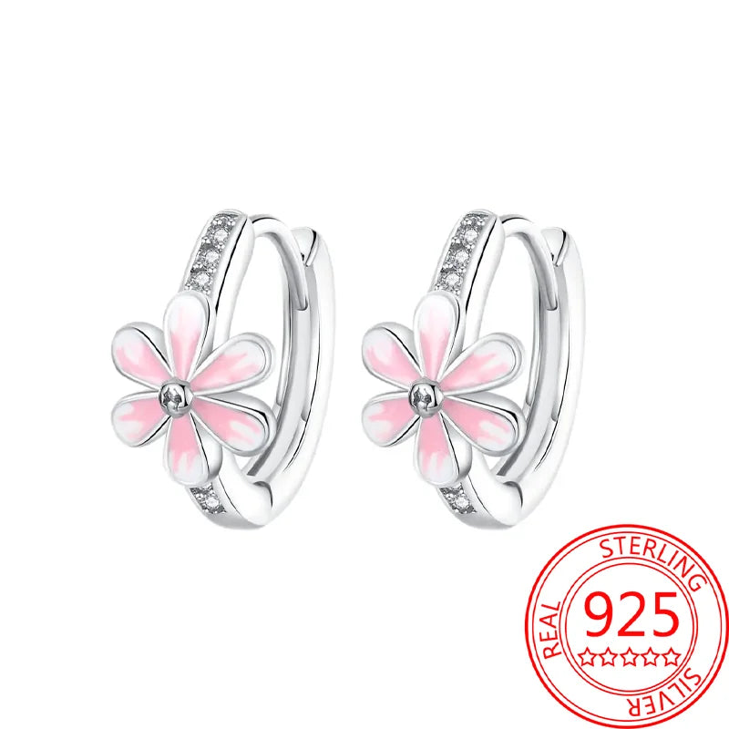 Pink Series 925 Sterling Silver Romantic Flower Butterfly Unicorn Tulip Geometry Earrings Boutique Fine Jewelry Gifts for Women