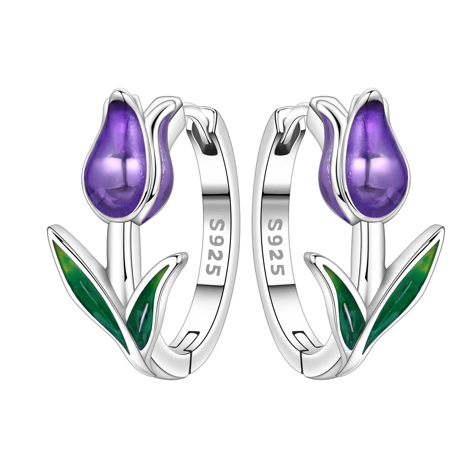 PANPOKI Original 925 Sterling Silver Blue Iris Flower Earrings Women Hoop Earring Anniversary Jewelry Trendy Gifts