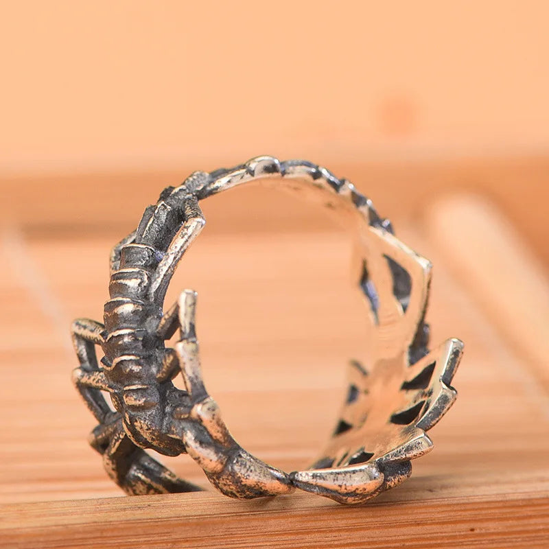 Buyee 925 Sterling Silber Männlicher Großer Ring Finger Niedlicher Skorpion Offener Ring für Frau Mann Mode Tier Punk Feiner Schmuck Kreis