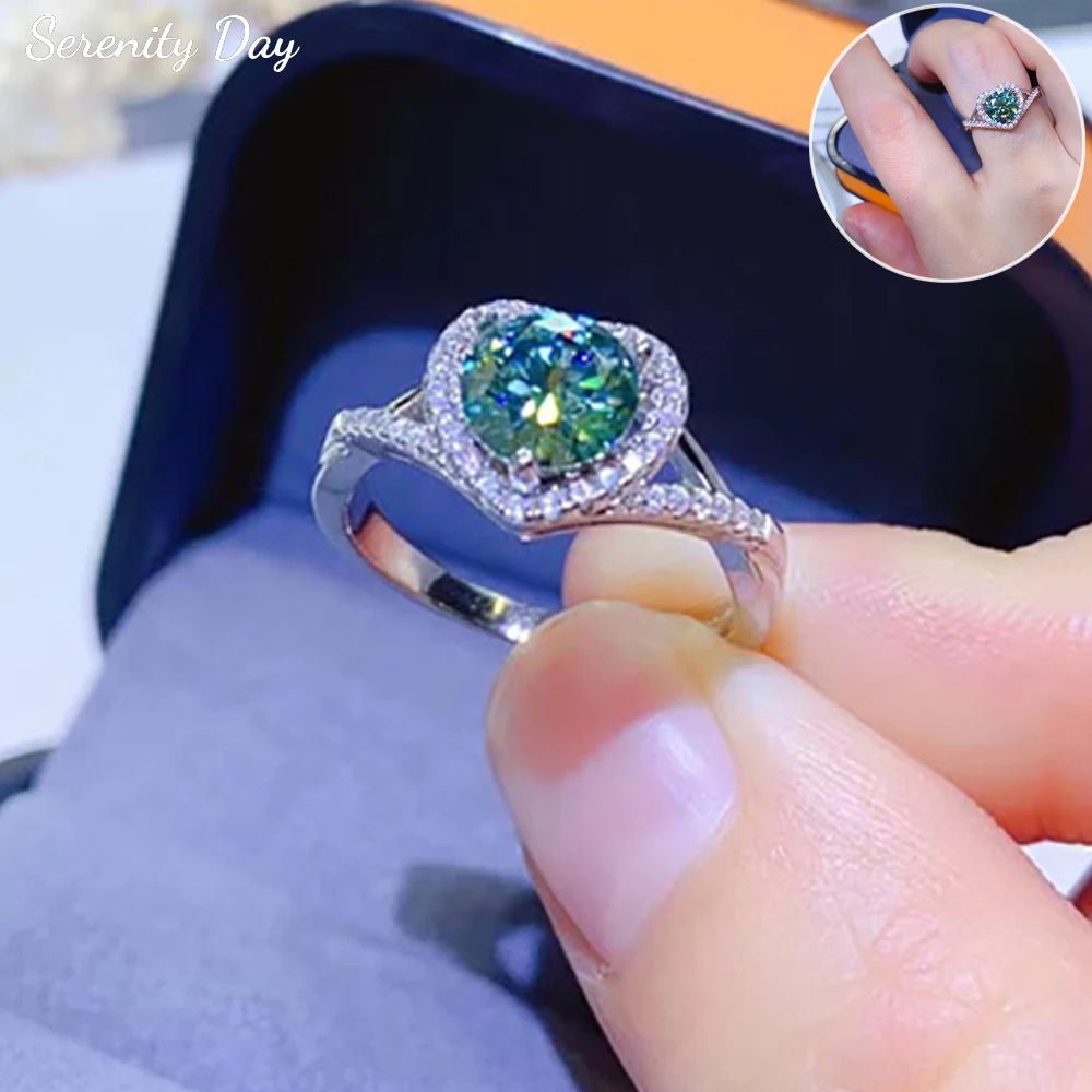 Serenity 1ct Heart Cut Green Moissanite Rings for Women Wedding Bridal 100% Sterling Silver Plated 18K Eternity Ring Jewelry GRA