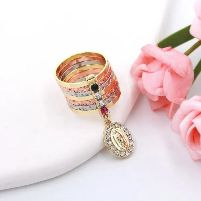 Luck Rose Butterfly Owl Elephant Guadalupe's Cross Dolphin Heart Turtle Clover Religious Jewelry Oro Laminado Rings