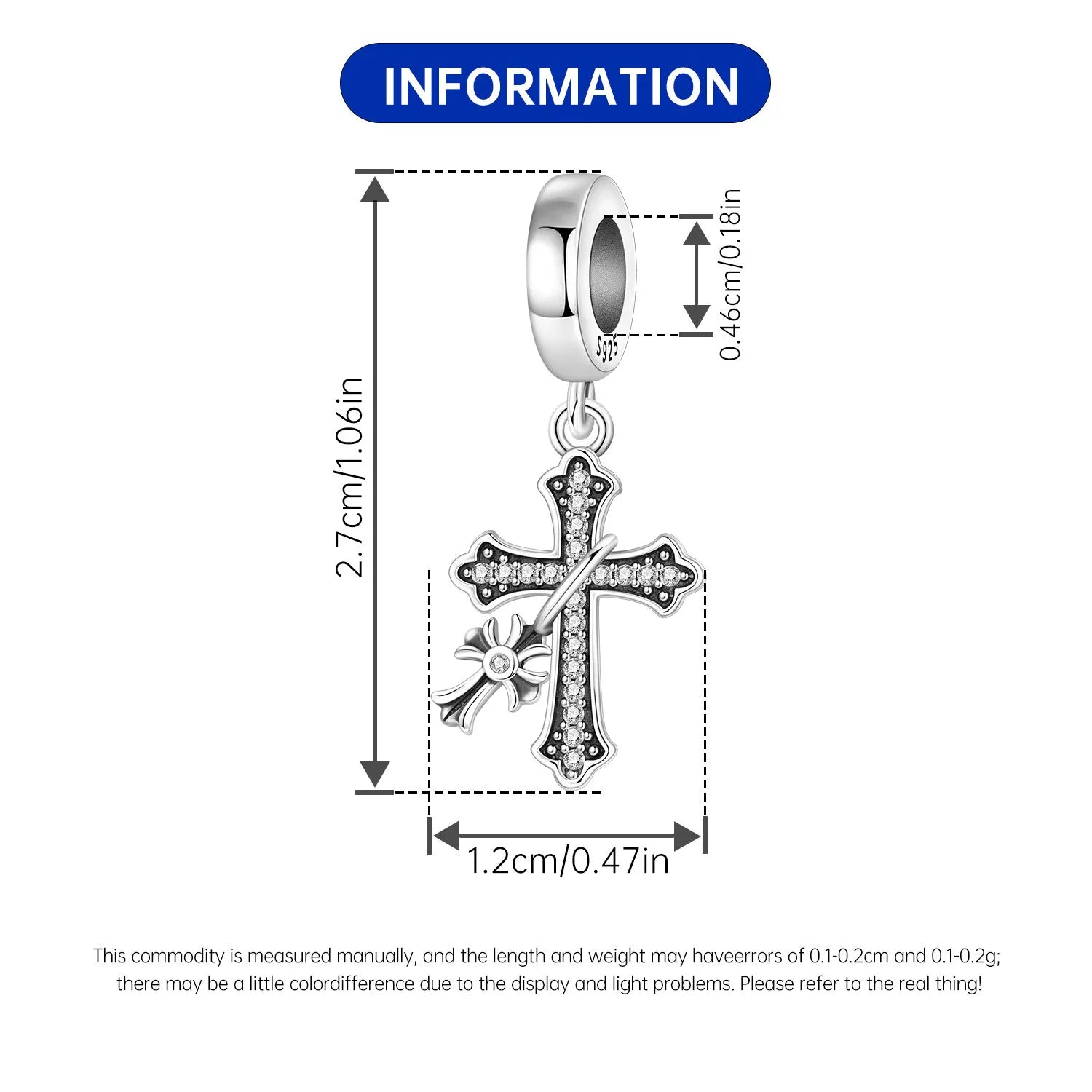 PANPOKI 925 Sterling Silver Hanging Cross Religious Symbol Beads Original Pendants Bracelet Charm Jewelry Party DIY Trendy Gift