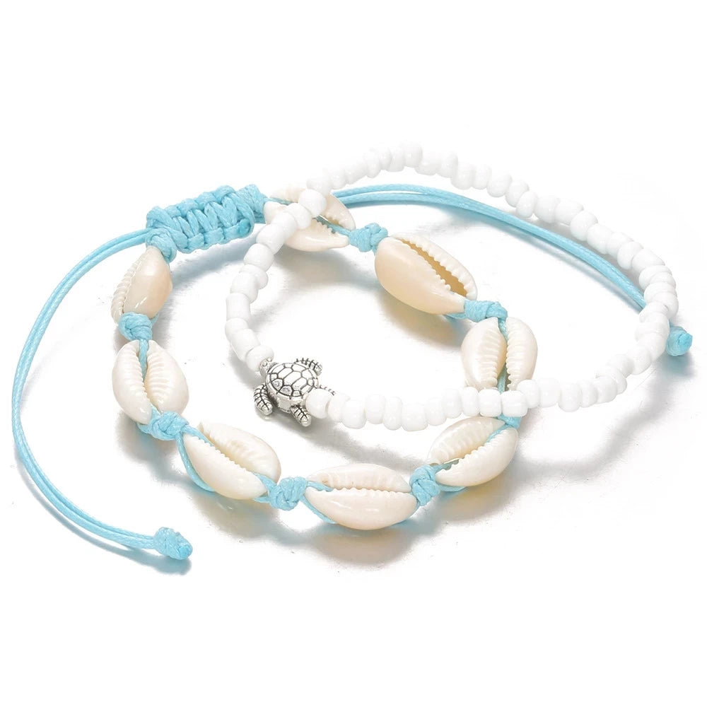 Sommer Ozean Strand Fußkettchen Böhmische Retro Shell Schildkröte Perlen Handgemachte Fußkettchen &amp; Armband 2024 Neue Bein Schmuck Geschenk