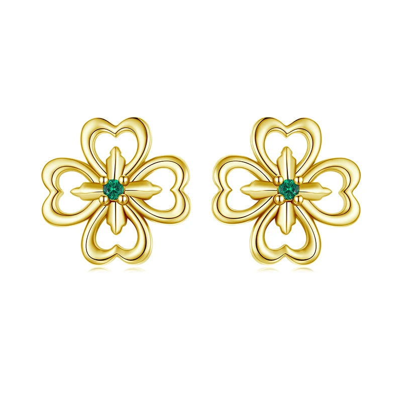 BAMOER Ohrstecker aus 925er Sterlingsilber mit vierblättrigem Kleeblatt und Kreuzmotiv für Damen und Teenager – hypoallergen, niedliches Schmuckstück mit hohler Blume – das perfekte Geschenk