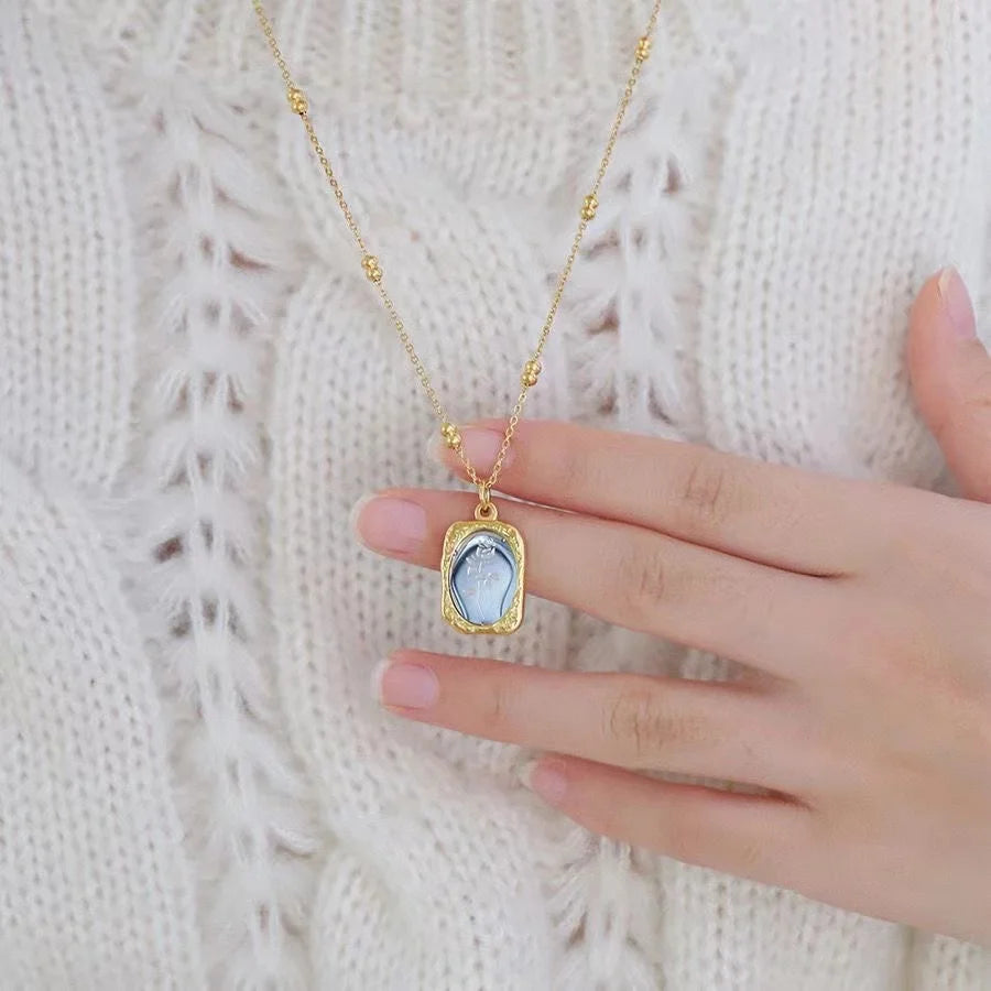 Stainless Steel Mirror Flower Pendant Necklace For Women Gold Color Rose Flower Charm Neck Chain Party Retro Temperament Jewelry