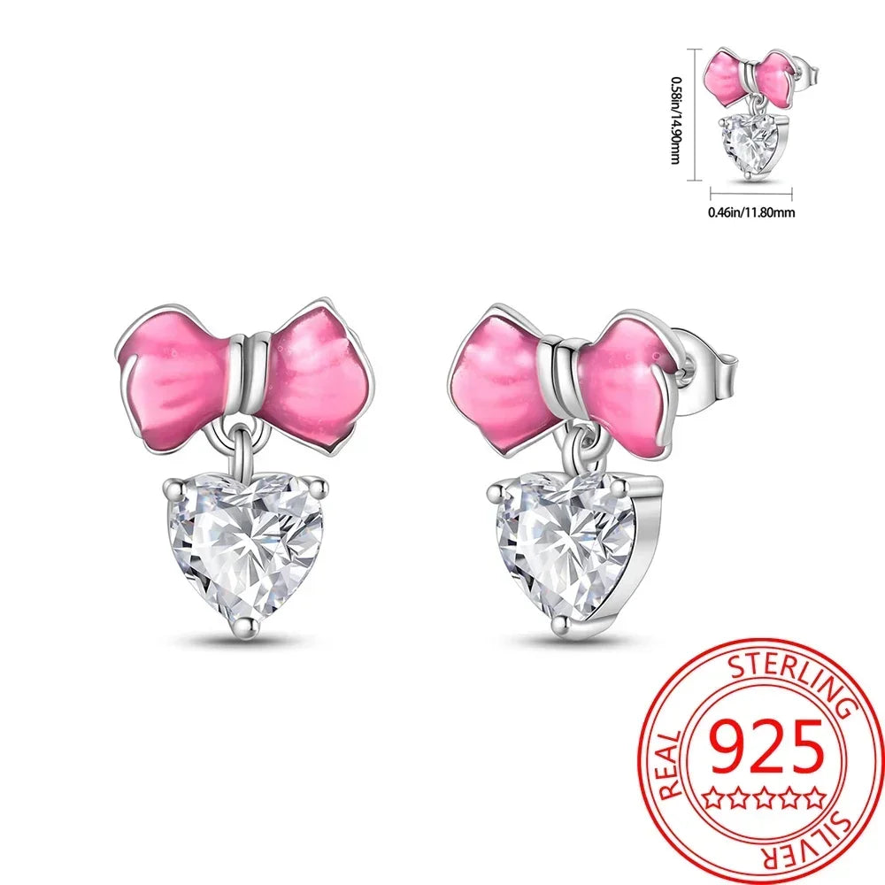 Pink Series 925 Sterling Silver Romantic Flower Butterfly Unicorn Tulip Geometry Earrings Boutique Fine Jewelry Gifts for Women