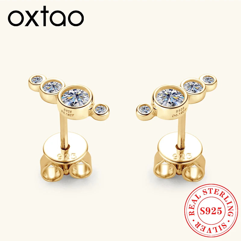 OXTAO 4-Stones Moissanite Stud Earrings S925 Silver Ear Studs D Color Diamond Valentine's Day Christmas Jewelry Gifts For Women