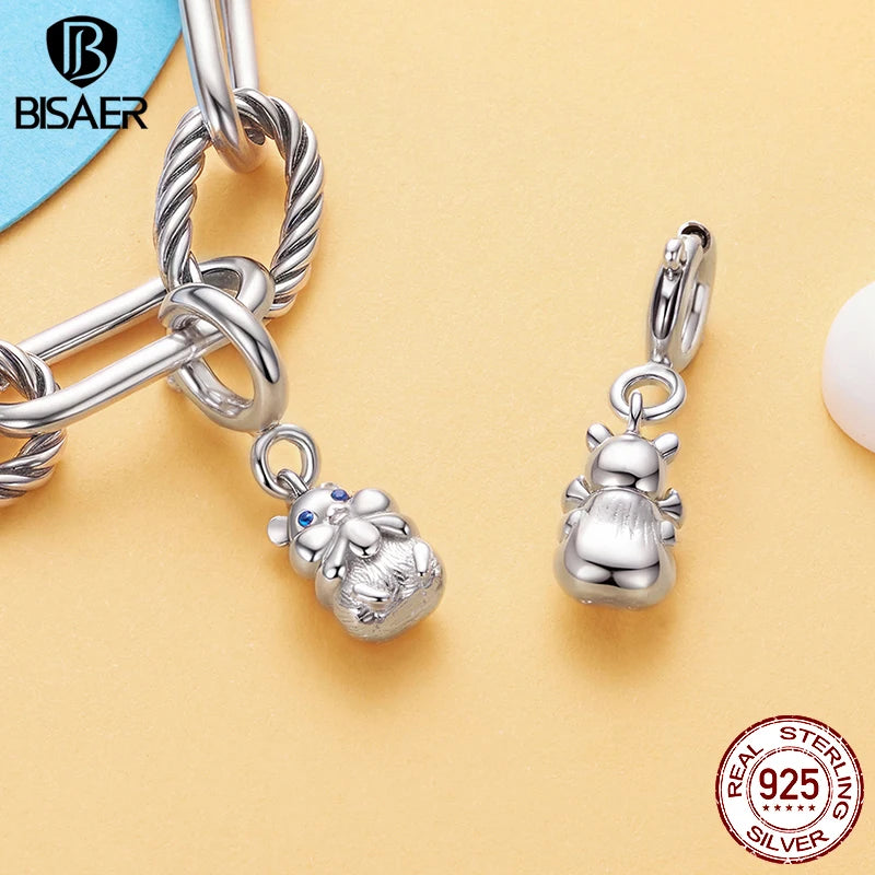 BISAER 925 Sterling Silver Yorkshire Terrier Locket Charm Pomeranian Elephant Hamster Pendant for Women DIY Bracelet Jewelry