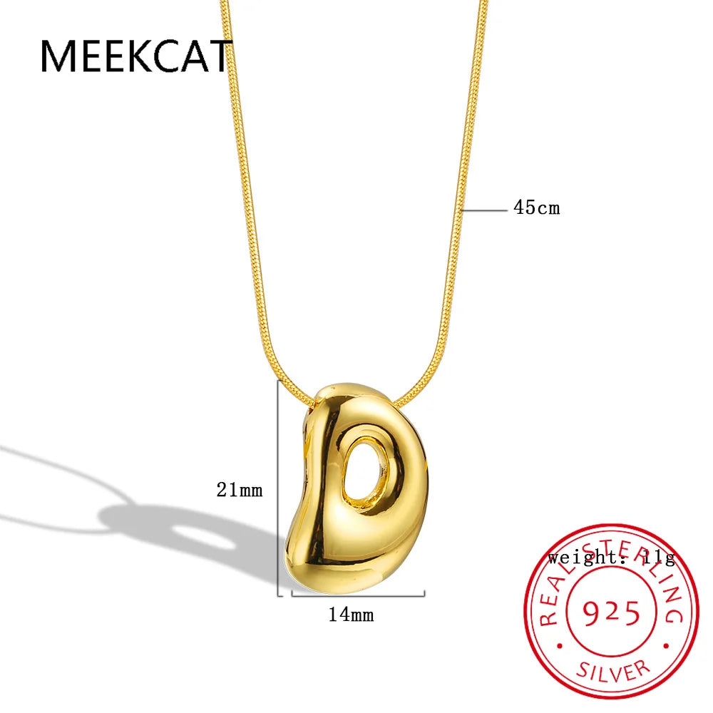 Collares 925 Sterling Silver Chunky Alphabet Balloon Bubble Initial Letter Pendant Necklace for Women Men Charm Necklaces