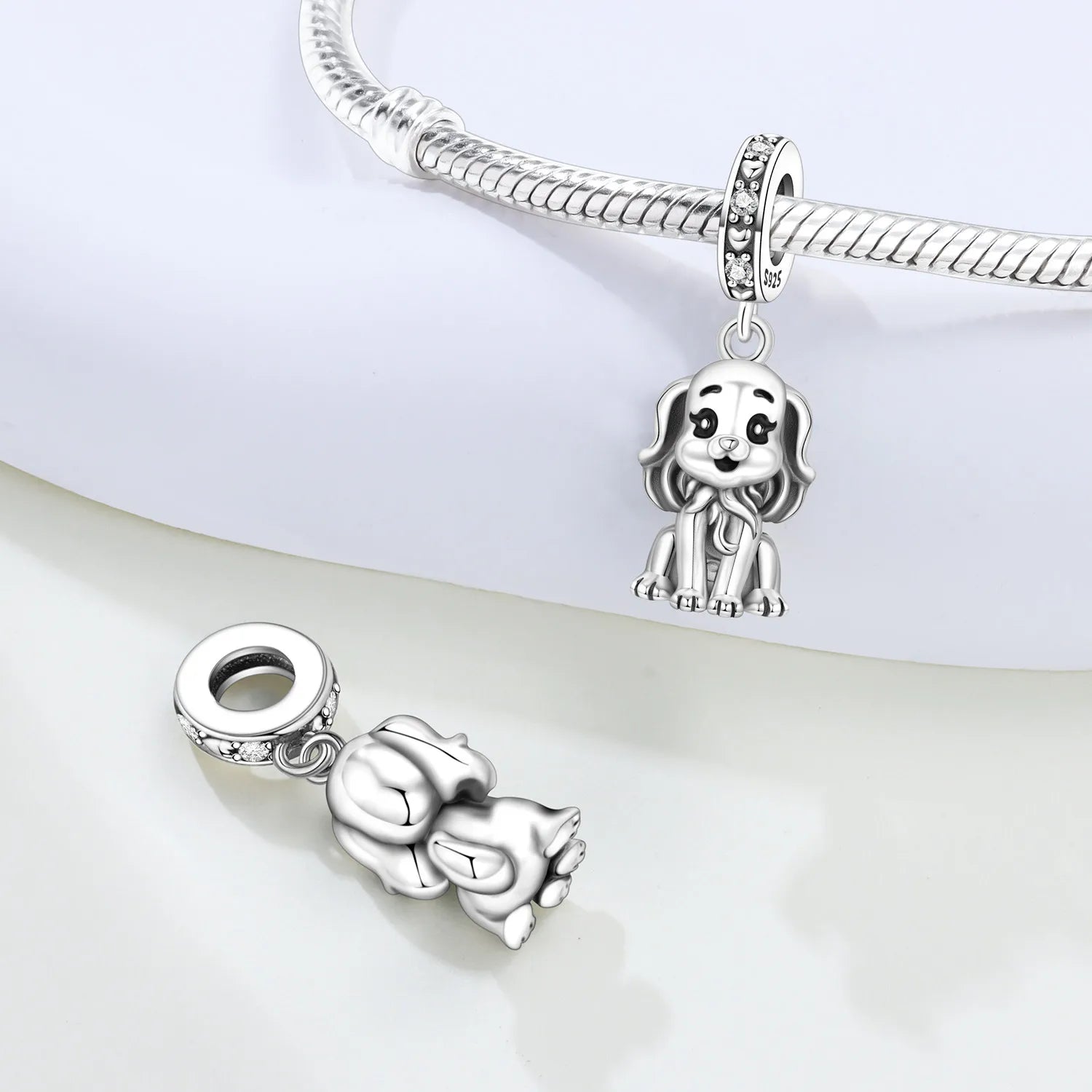 PANPOKI 925 Sterling Silver Cute Dog Animal Pet Beads Original Pendants Bracelet Charm Jewelry DIY Necklace Bracelet Fine Gifts