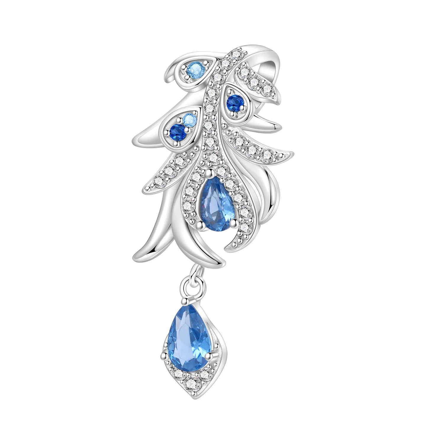 PANPOKI 925 Sterling Silver Blue Feather Lucky Symbol Beads Original Pendants Bracelet Charm Jewelry Party DIY Trendy Gifts