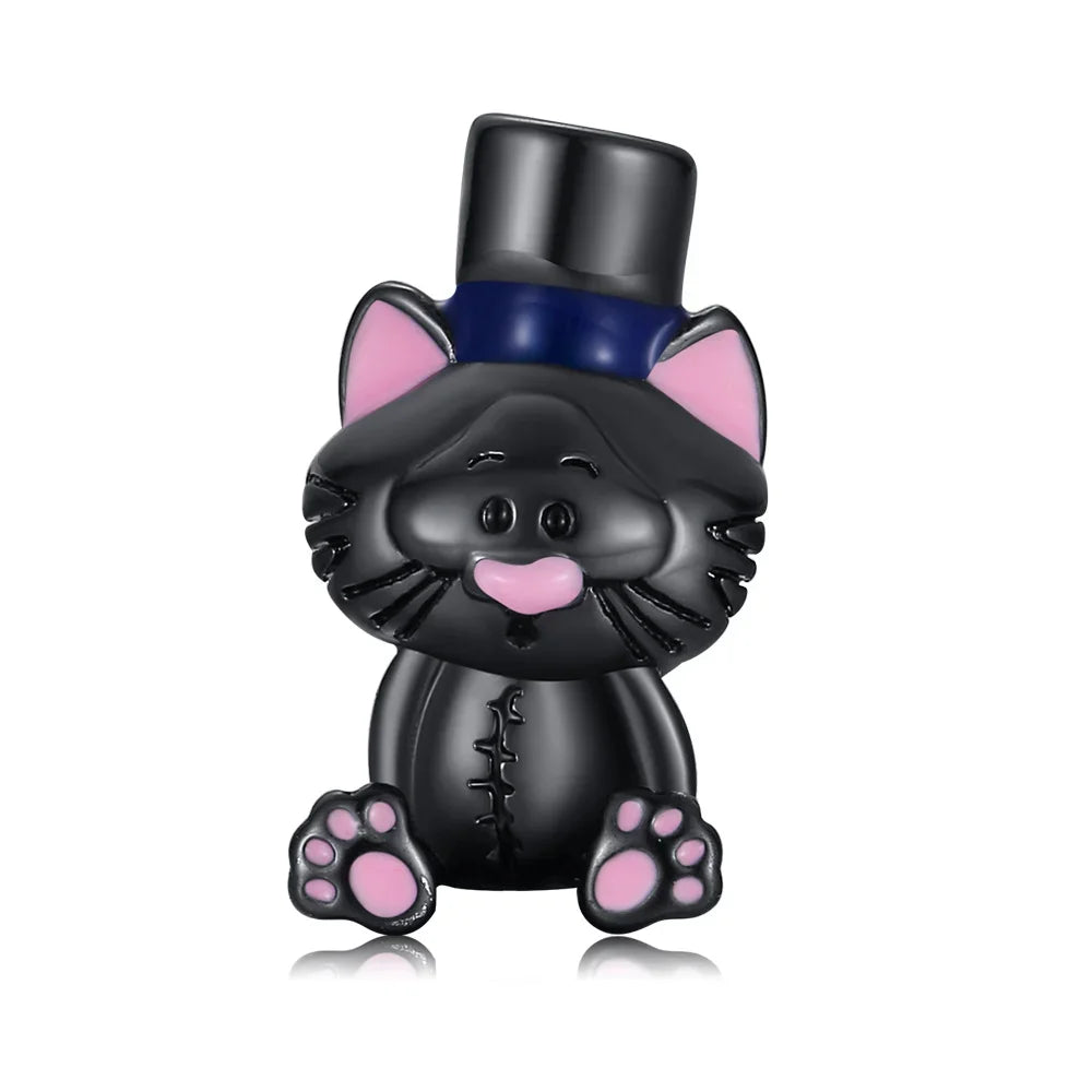 Halloween Charms 925 Sterling Silver Black Skull Bat Pumpkin Pendant Fit Original Bracelet Charm Beads Necklace DIY Fine Jewelry