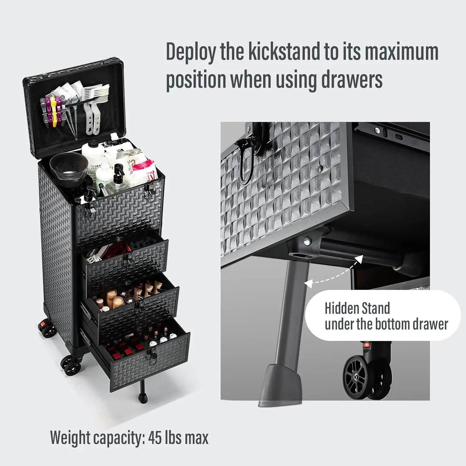 NEW Salon Cart with 3 Drawers,Nail Trolley Cart &Wheels Salon Station Rolling Makeup Train Case Cosmetology Case Organizer Cases - Madeinsea©