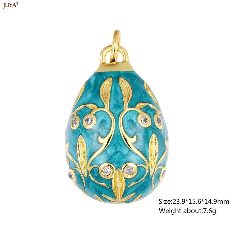 JUYA New 3D Water Drop Pendant Bohemia Type CZ Enamel Charm For DIY Women Necklaces Jewelry Making Accessories