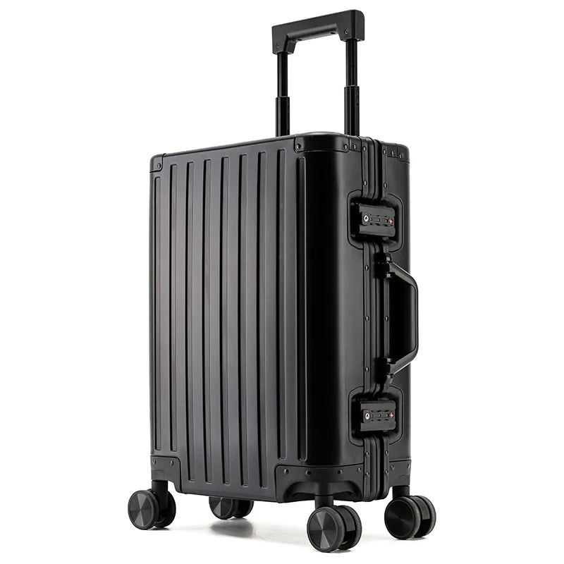 All-aluminum-magnesium alloy suitcase: women's 24-inch aluminum-framed swivel trolley case, men's 20-inch boarding travel metal