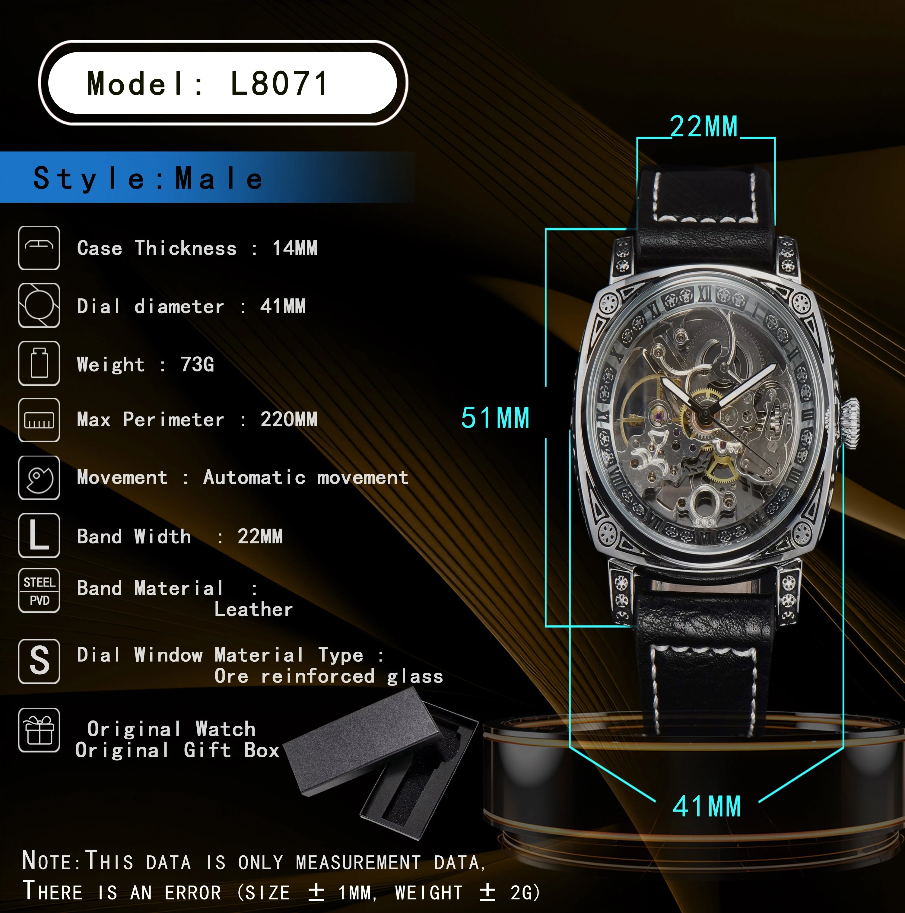 automatic watch retro style wholesale mechanical wristwatches skeleton carve waterproof leather no logo mens watch
