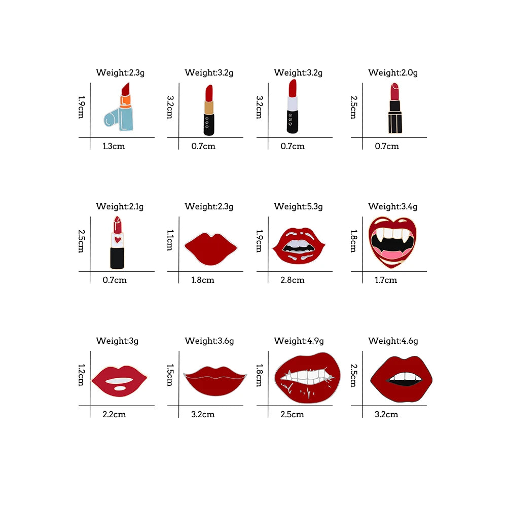 Sexy Girl Red Lips and Lipsticks Enamel Pins Women Charm Metal Brooches Coat Hat Bag Lapel Pin Badges Jewelry Accessories Gift