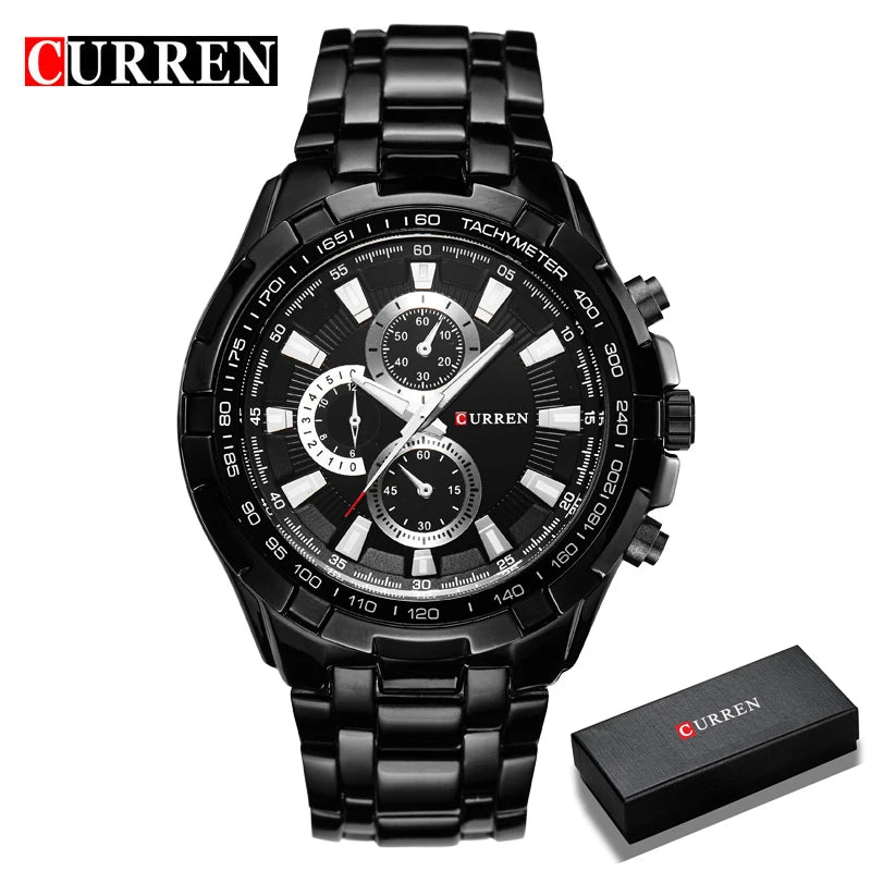 CURREN 2018 New Luxury Fashion Analog Military Sports Men Watches Full Steel Band Black Quartz Male Clock Relogio Masculino
