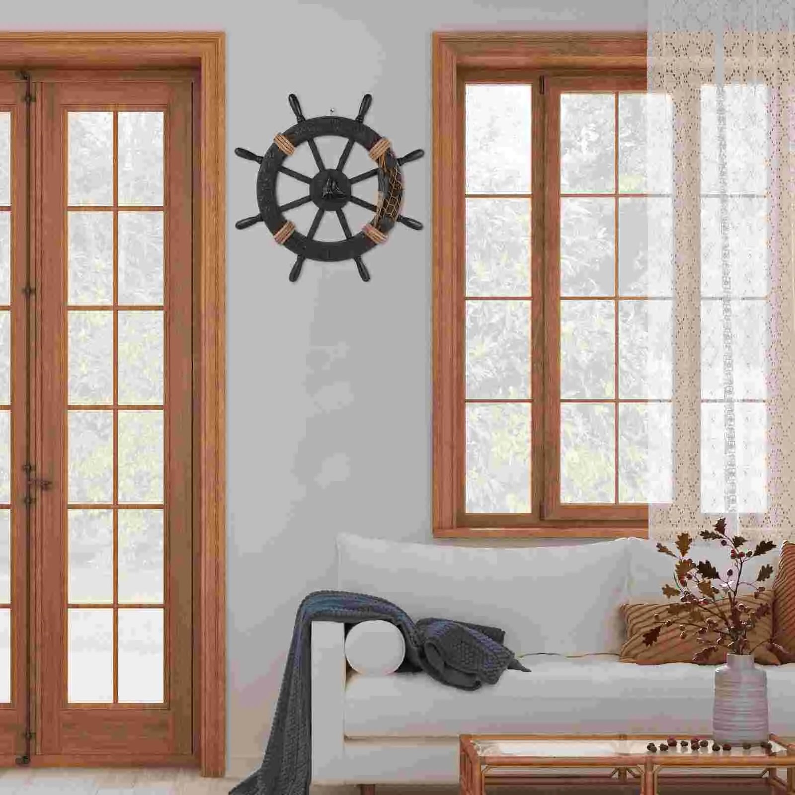 Mediterranean Boat Steering Wheel Home Decor Rudder Wheel Pirate Ornament Sailboat Door Hanging Beach Wall Ship Large Office - Madeinsea©